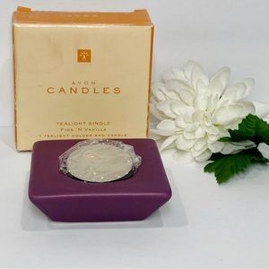 Avon Candles Vintage Tealight Single Figs N Vanilla Purple Holder and Candle NEW